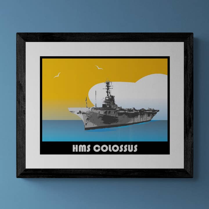 Colossus Class British Light Fleet Carrier Retro Print for wholesale by Gillian Jones Designs