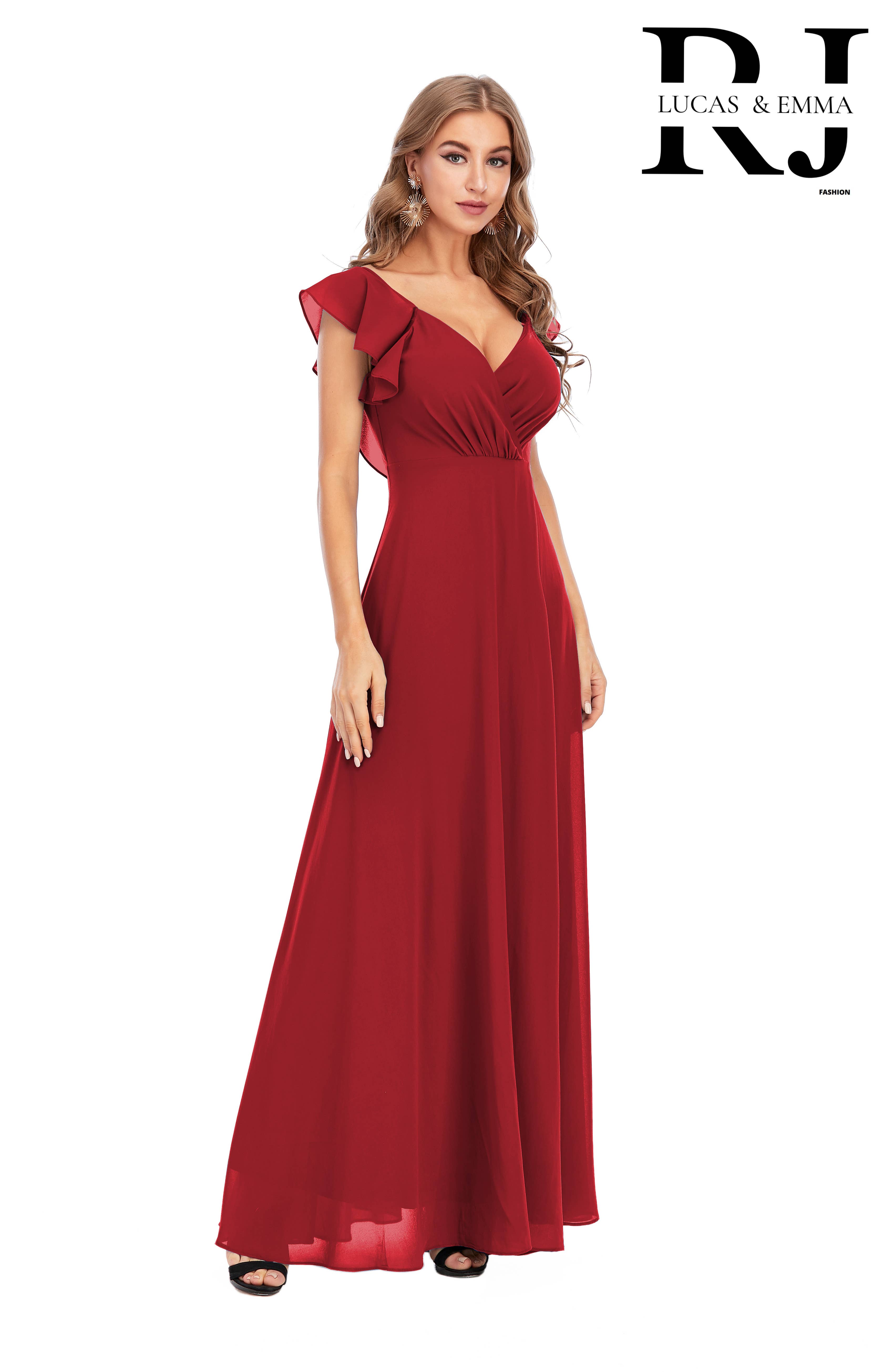 Lucas & Emma - Sarl RJ & co - Wholesale Gown - Women's - Evening ceremony dress with slit and flutter sleeves 13881