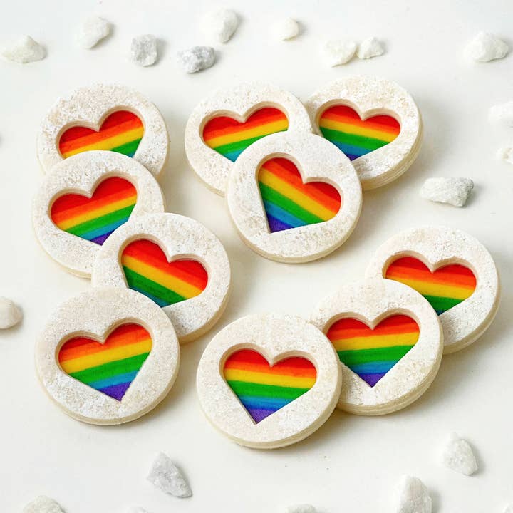 marzipops - Wholesale Cookie - Gourmet Marzipan Candy Pride Rainbow Linzer Cookies
