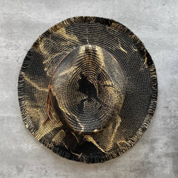 N.Y.M.F. by Co - Wholesale Straw Hat - Women's - Marbled Straw Fringe Rancher Hat