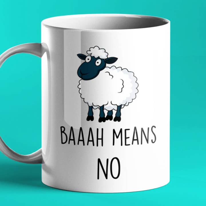 Baaah betyder nej - rolig gåva mugg för wholesale av Prickly Cards