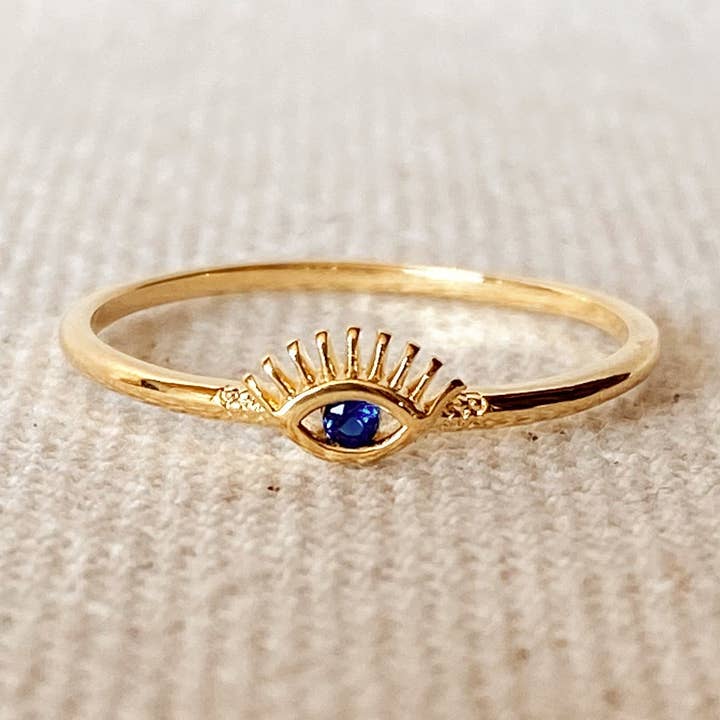 18k Forgyldt Ring med Ondt Øje og Blå Cubic Zircon for engroshandel hos GoldFi