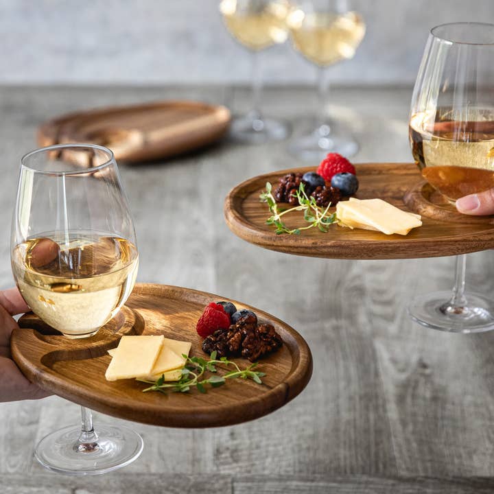 Acacia Wood Wine Appetizer Plate Set Of 4 for wholesale on Faire1