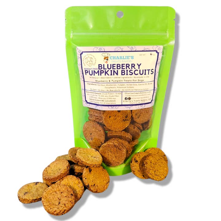 Wheat Free Blueberry Pumpkin Biscuits - 6 oz. for wholesale by Charlie's Treats Bakery