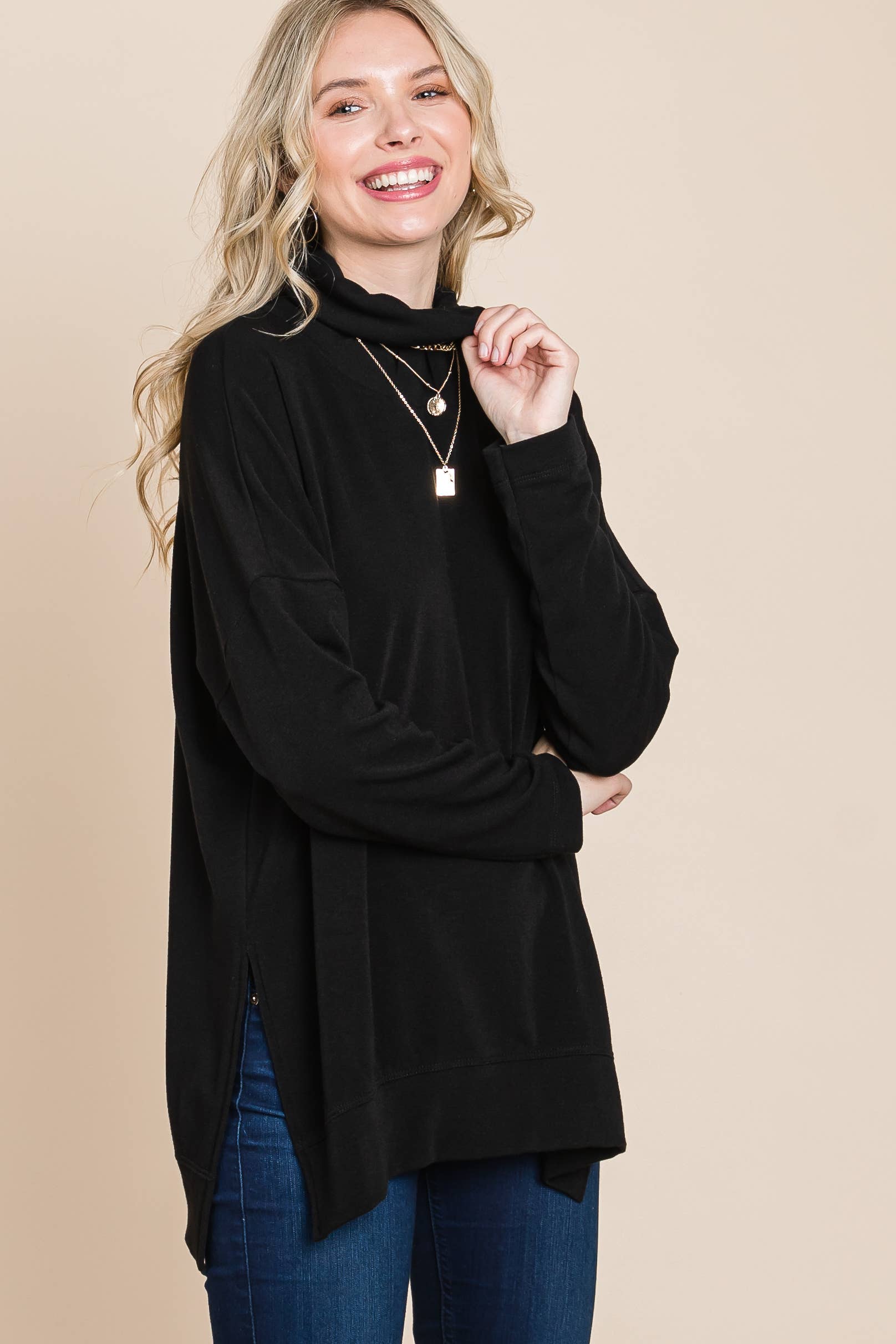 Emerald Collection - Venta al por mayor Sudadera - Mujer - ETK-8697 Jersey con cuello vuelto en dos tonos3