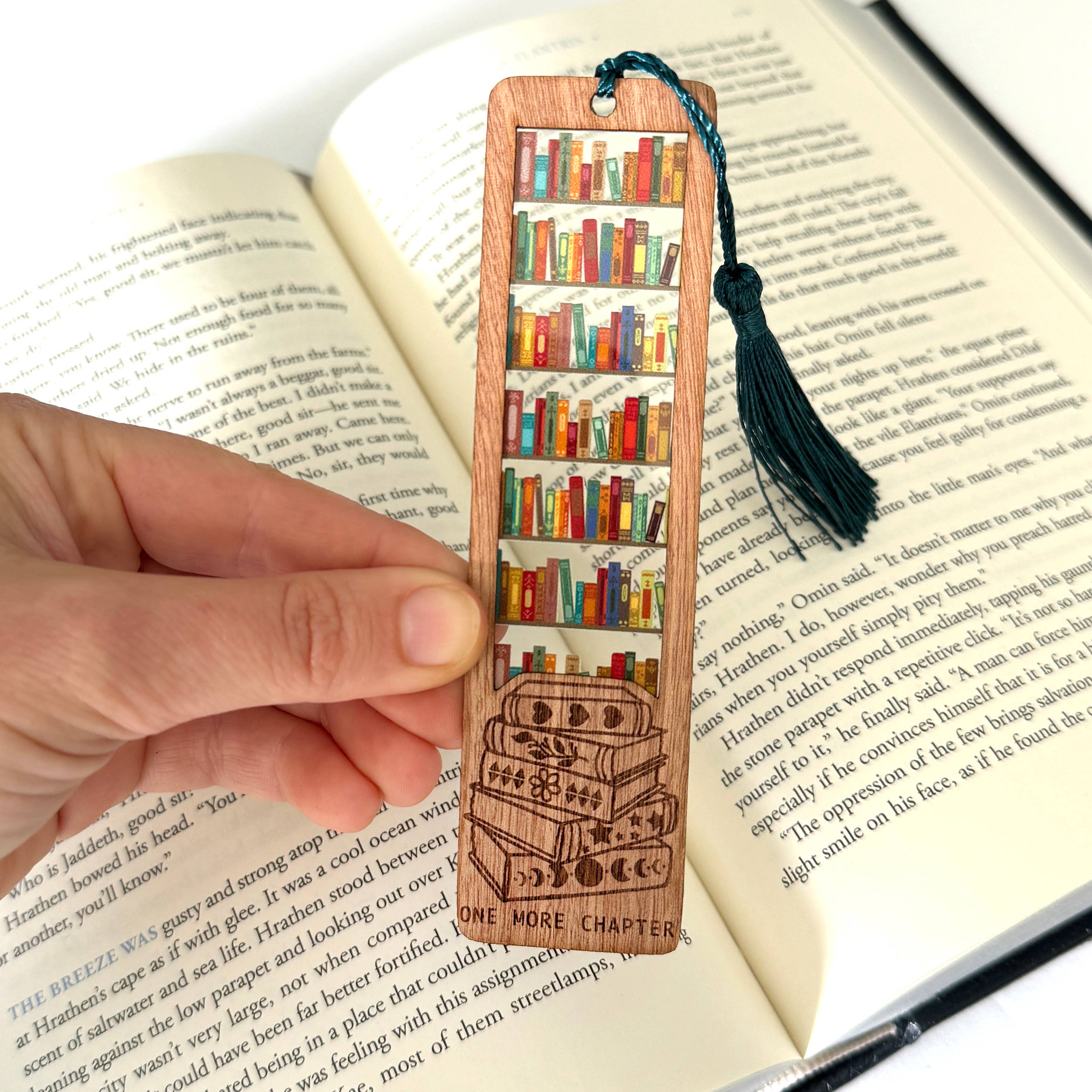 Art by Sharell - Wholesale Bookmark - One More Chapter Bookmark | Wood & Acrylic Tassel Bookmark1