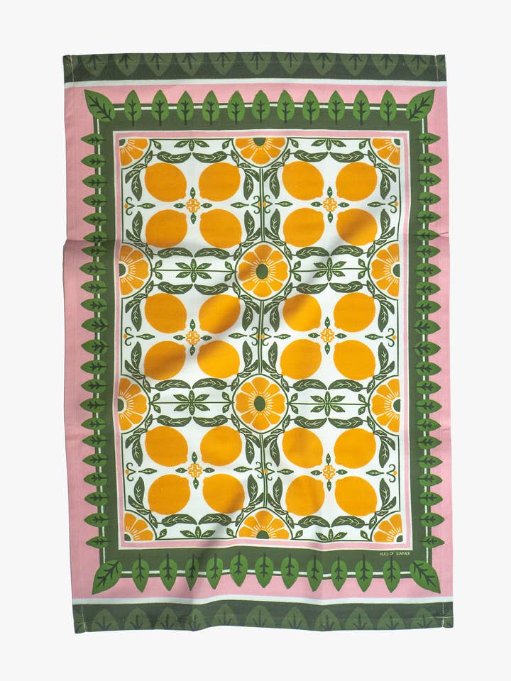 Lemon Mosaic Tea Towel for wholesale by Hues of Summer