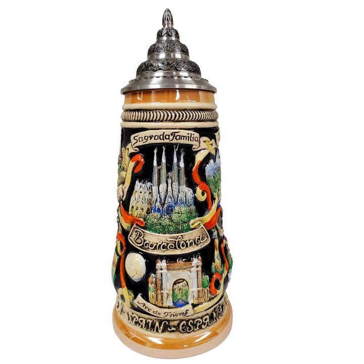 Pinnacle Peak Trading - Wholesale Beer Glass/Mug - Barcelona Spain Landmarks Panorama LE German Stoneware