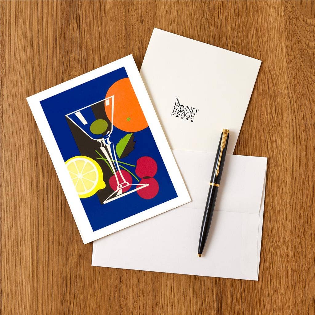 Found Image Press - Wholesale Stationery/Notecard Set - Greeting Card BV-91 Stylized Cocktail Glass with Garnishes1