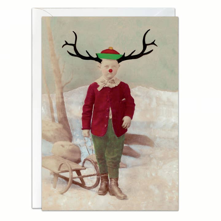 Carte de vœux photo modifiée Garçon Renne pour la vente par Ain't That a Kick in the Head