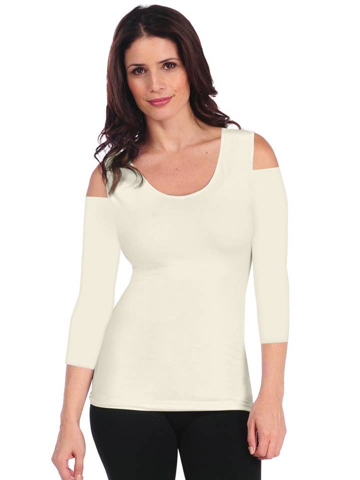 3/4 Sleeve Cold Shoulder Top (520CQ) for wholesale by TINA Stephens Italy/Tees By Tina