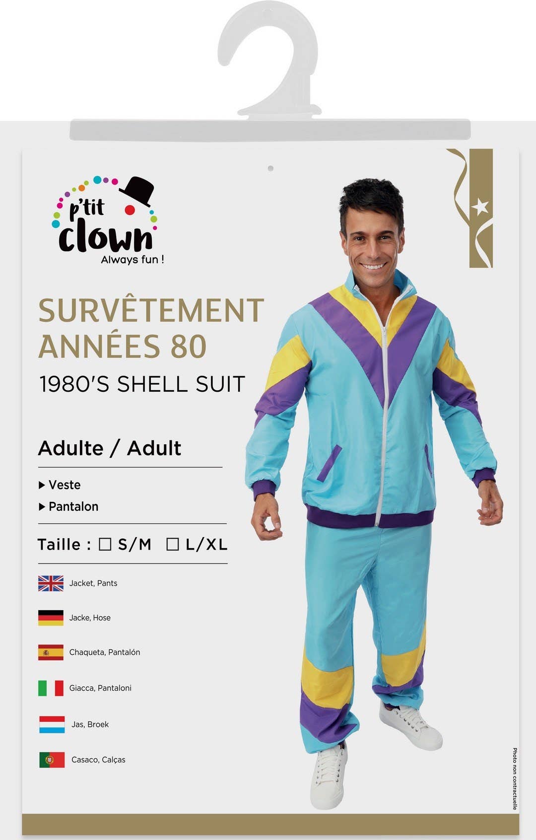 P'tit Clown - Wholesale Costume - Men's - 80s Tracksuit Costume - Adult Men - Blue - S/M0