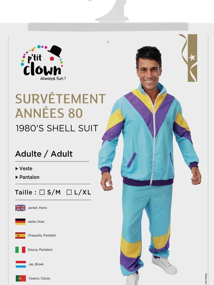 P'tit Clown - Wholesale Costume - Men's - 80s Tracksuit Costume - Adult Men - Blue - S/M0