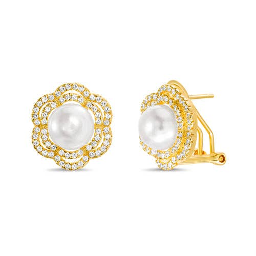 Boucles d'oreilles en argent sterling CZ Pearl Flower (disponibles en or et en argent) pour la vente par Atlanta Jewelers Supply