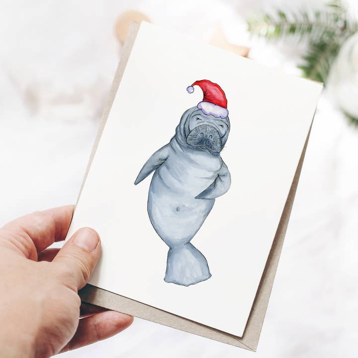 Christmas / Cute Manatee / Santa / Ocean / Christmas Card for wholesale by Fox & Crow Paper co.
