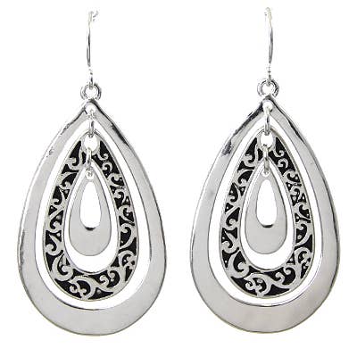 FR5402 Boucles d'oreilles en filigrane à 3 couches en forme de larme et martelées pour la vente par 0011 PREMIERE