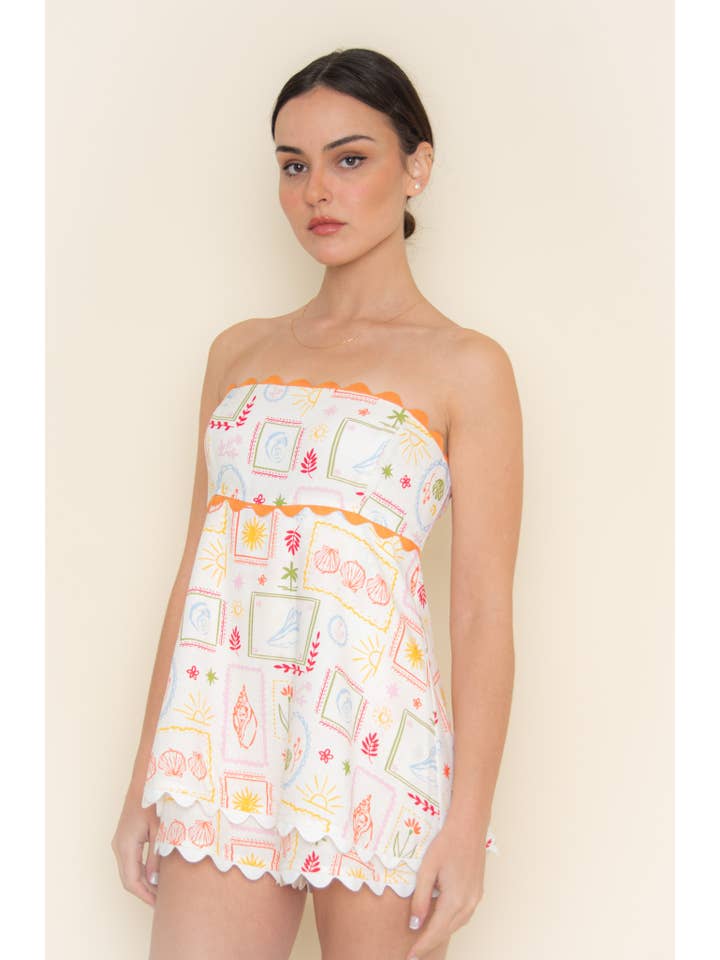 IVORY MULTI COLORBLOCK BEACH SHELL RIFF RAFF TRIM ROMPER-PC6716FO for wholesale on Faire