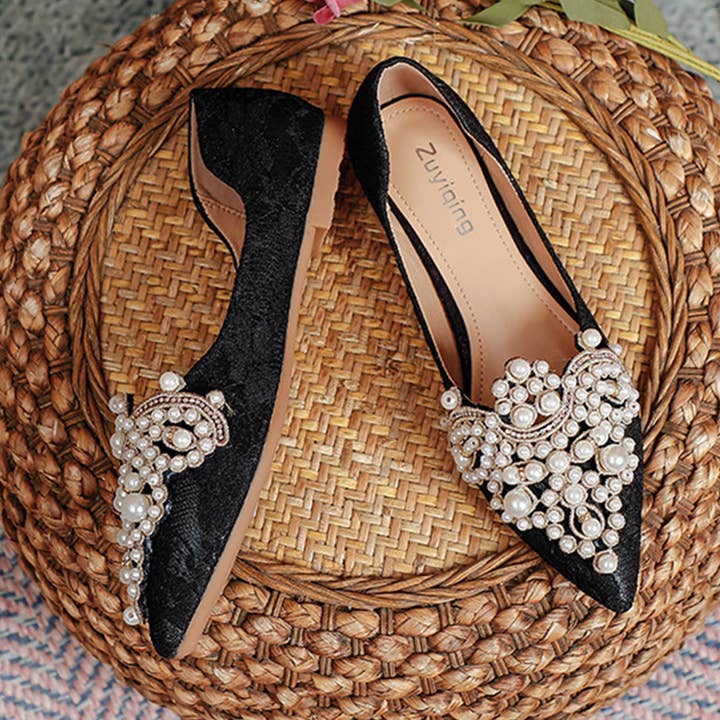 ACCITY - Wholesale Flats - Women's - Lace Pearl Ballet Flats for Women, Bridal Style_CWSHF00109