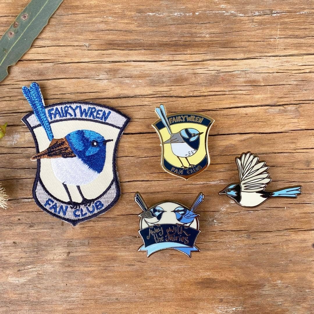 Bridget Farmer Printmaker - Wholesale Lapel pin/button - Superb Fairywren In Flight - Enamel Pin11