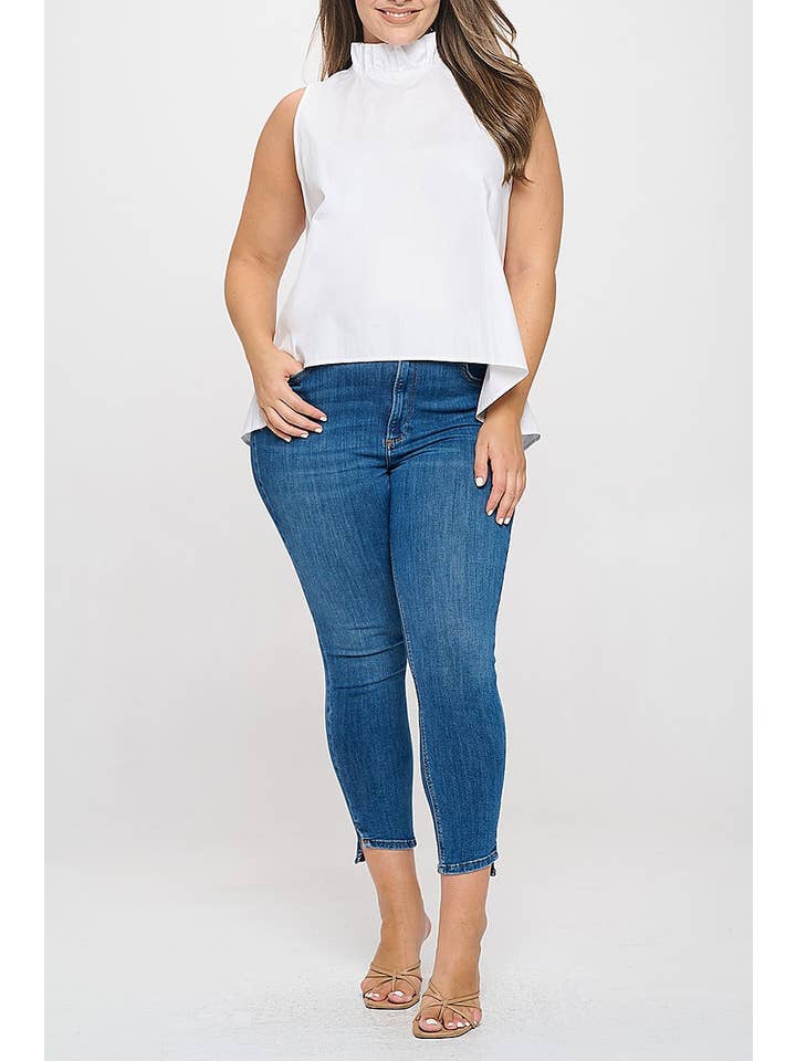 ROUSSEAU - Wholesale Blouse - Women's - PLUS SIZE SLEEVELESS RUFFLE NECK SOLID TOP13