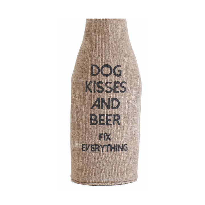 Mona B. - Wholesale Drink Huggers & Koozies - Dog Kisses Design Canvas and Leather Drink Hugger Koozie