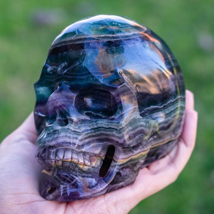 High Quality Rainbow Fluorite 4.5" Crystal Skull for wholesale by OddNot