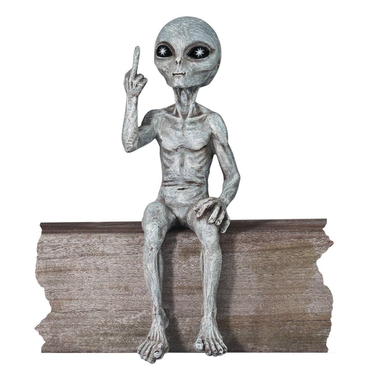 John Bernard & Company - Wholesale Outdoor Ornament/Decor - Rude Alien Statue “Flipping The Bird” 10″ H Shelf Sitter 0