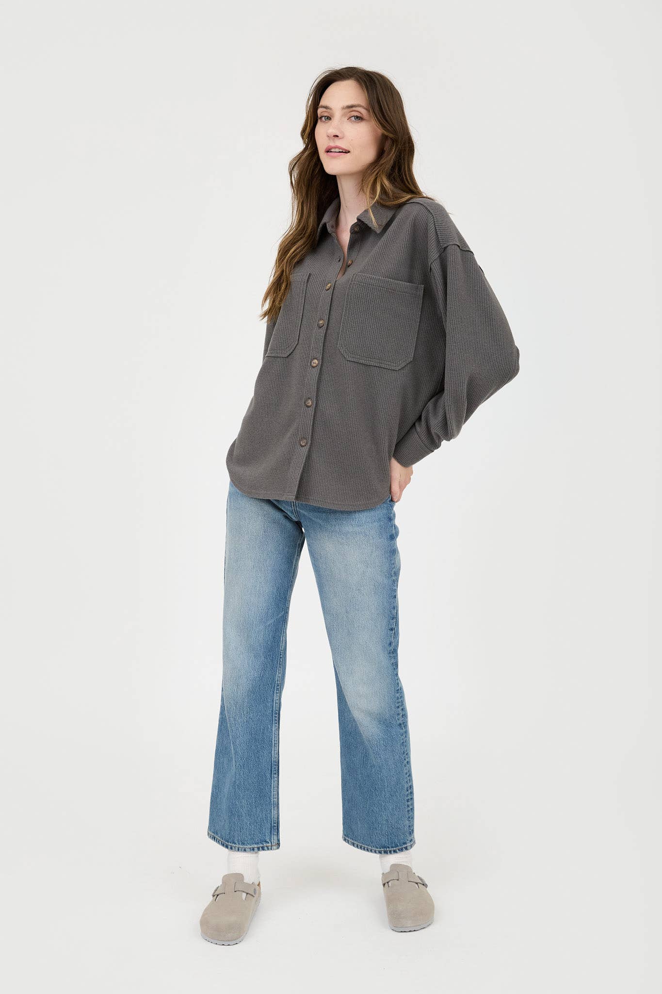 Blu Pepper - Wholesale Knit Top - Women's - RIB KNIT EXPOSED SEAM BUTTON UP TOP18