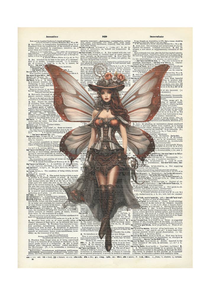 Beautiful fairy, women, steamboat, Vintage Dictionary Print for wholesale by Crazilyhumbledesigns