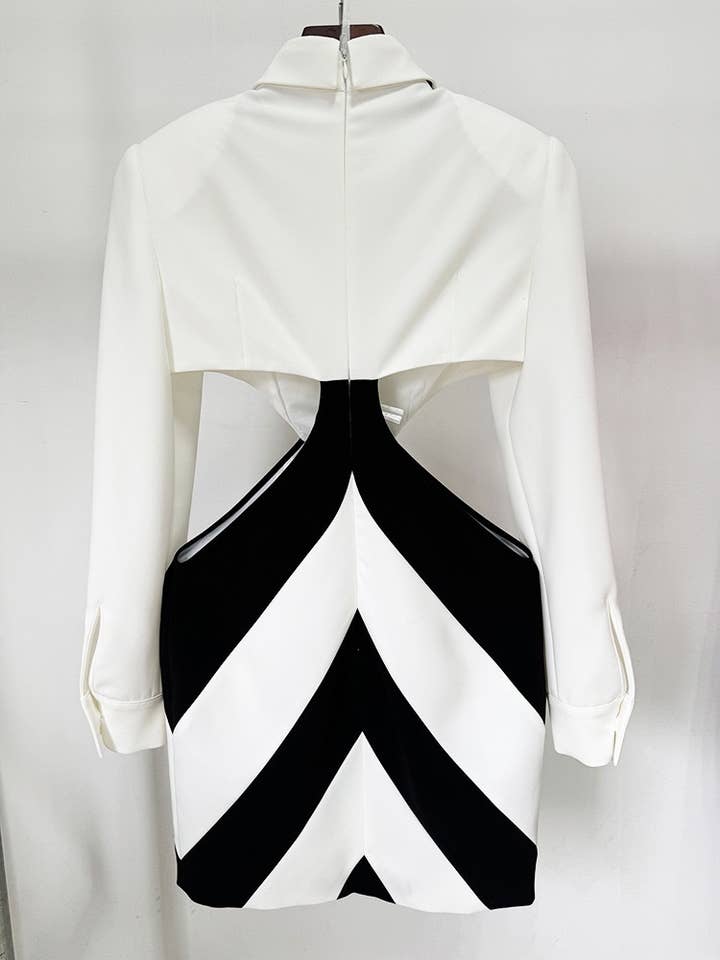 White DR0205 Chic Tie-Waist Hollow Dress in Monochrome for wholesale on Faire