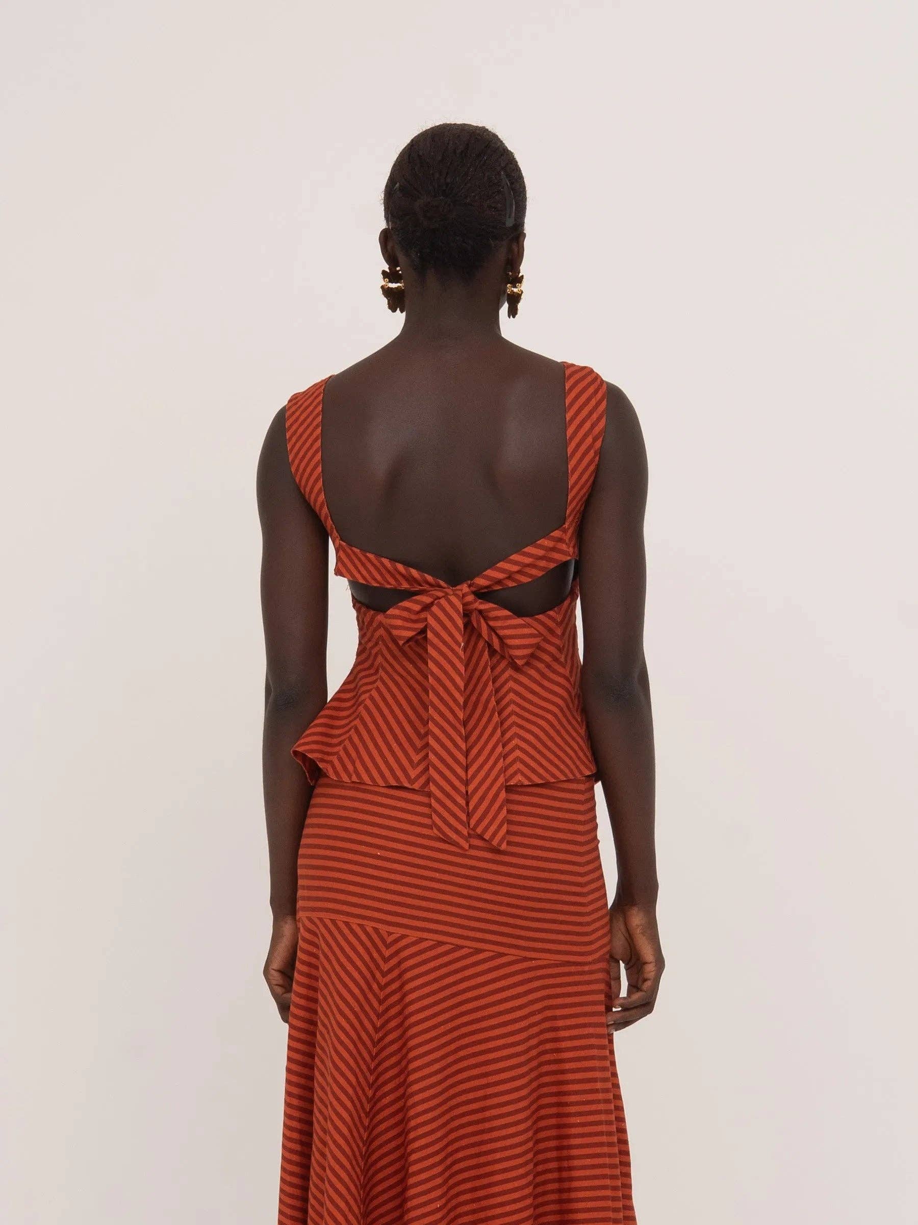 CARMEN SAYS - Vente Chemisier – femme - Haut d'occasion rayé rouge et orange Colombina5