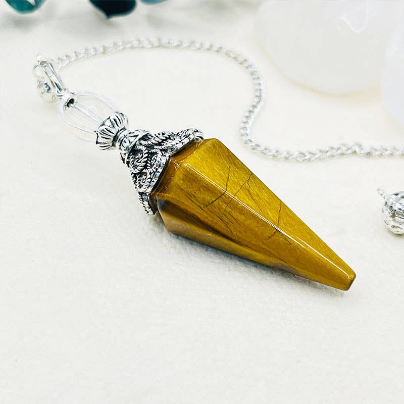 GemMeet - Vente Pierre et cristal de spiritualité - Pendule à esprit hexagonal pyramidal en forme d'œil de tigre en améthyste14