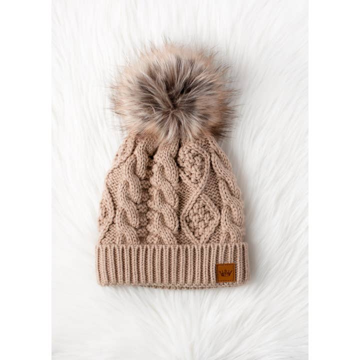 Panache Apparel Co. - Wholesale Beanie - Women's - Taupe Cable Knit Pom Hat