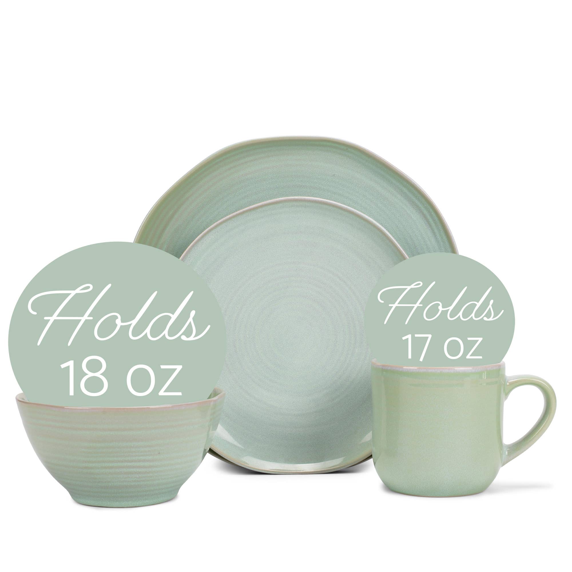 EAST AVENUE - Wholesale Dinnerware Set - 16 Pc. Dinner Set ReactiveGlaze Green1