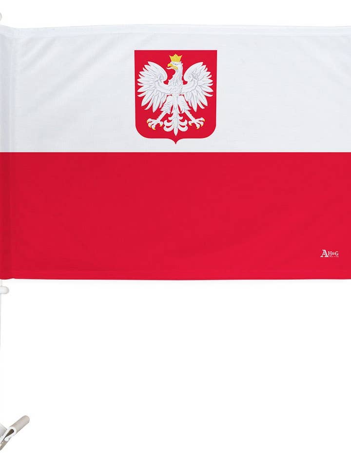Drapeau de voiture Pologne avec nationalité régionale Eagle pour la vente par Two Group Flag Co
