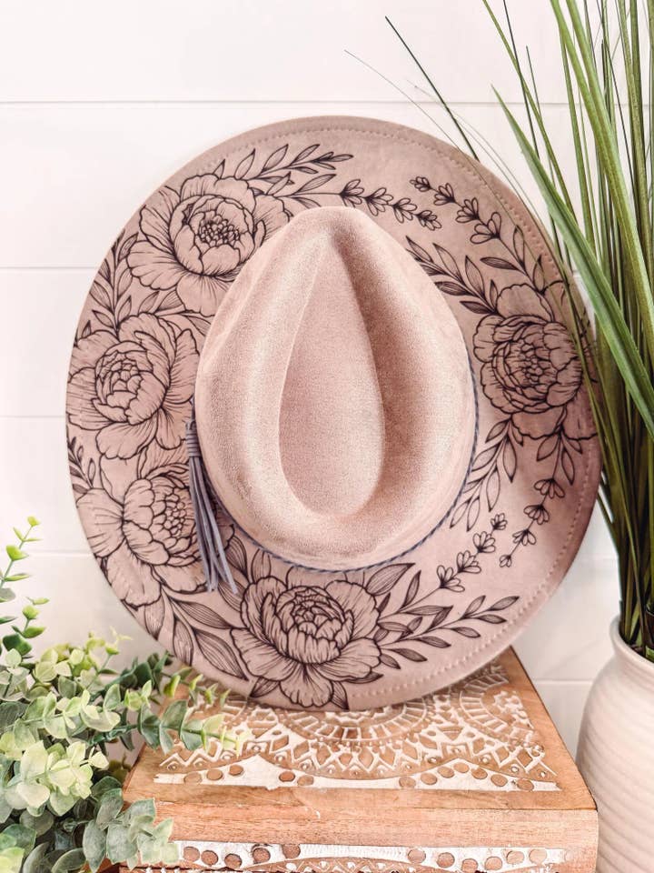 Engraved Peony Hat for wholesale by Willie & Dolly Designs