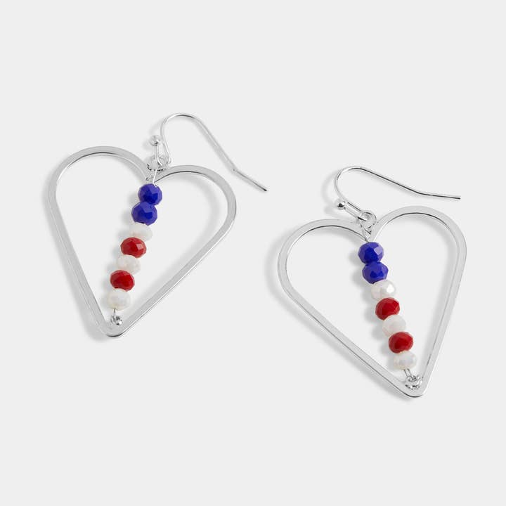 Whispers America Beaded Heart Dangle Earrings for wholesale by Whispers