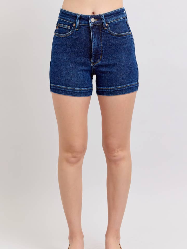 Dark Wash High Waisted Tummy Control Shorts for wholesale by Judy Blue Jeans