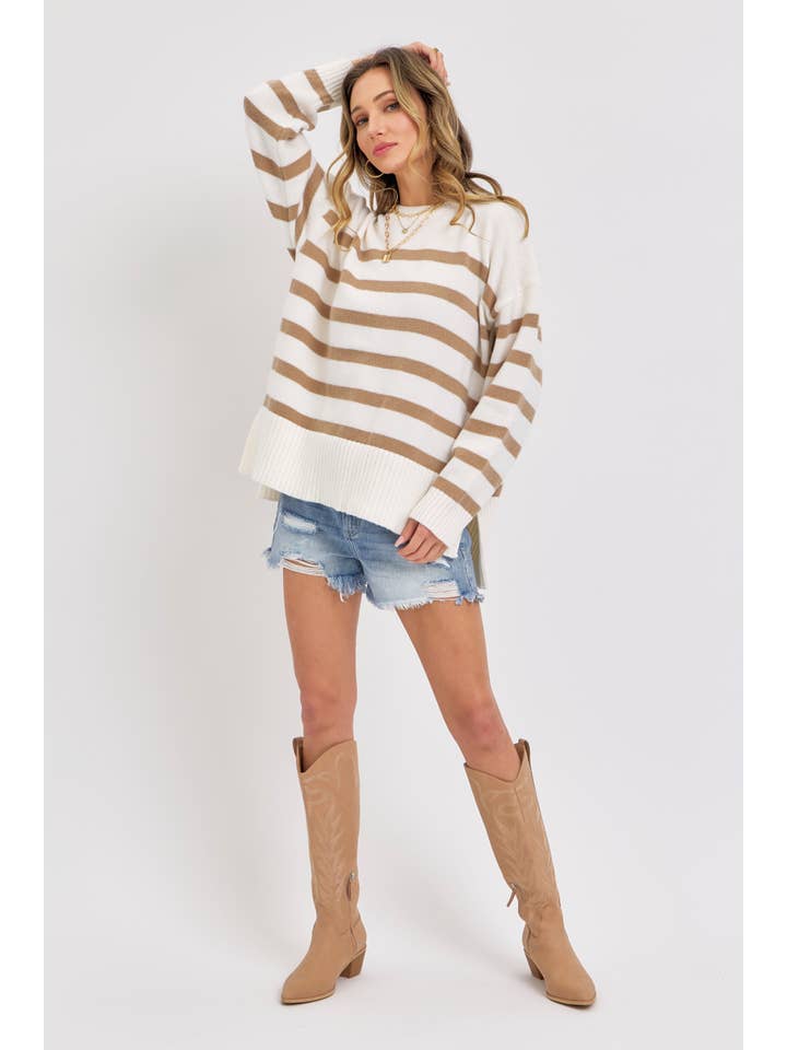 Sweet Lovely by Jen – wholesale Tunic sweater – Women’s – STRIPED PULLOVER OVERSIZE SWEATER28