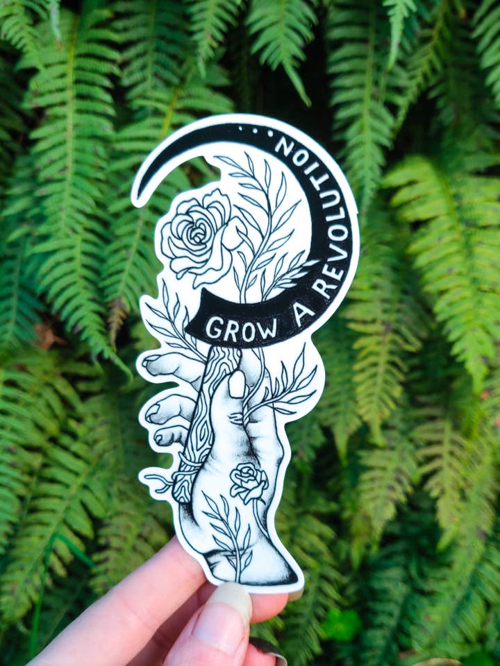 Grow A Revolution — Adesivo em vinil — Farmer Activist Sickle BLM Black Lives Matter Protesto Ajuda Mútua Solidariedade por atacado de Crafted from Scratch