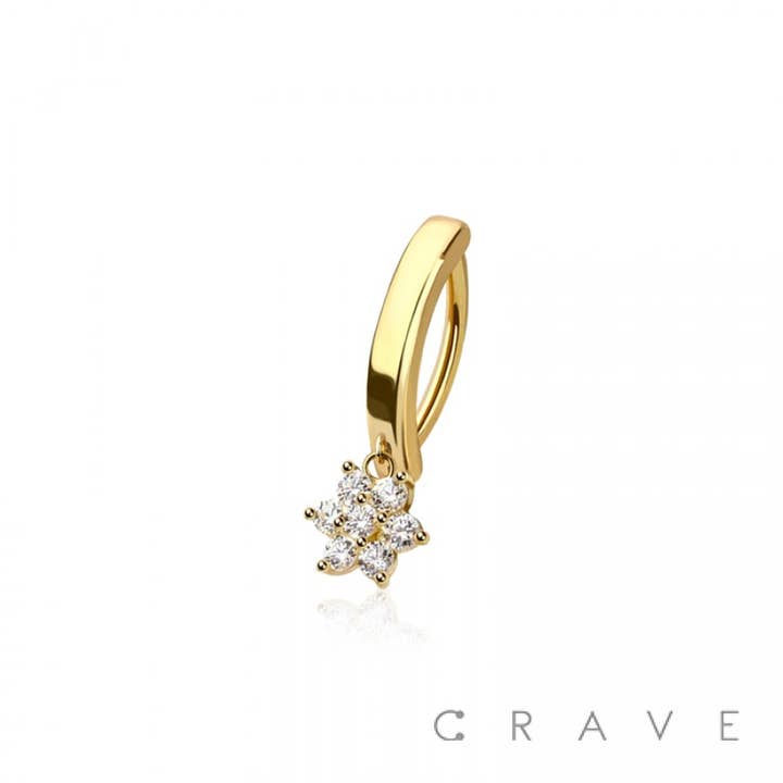 CRAVE BODY JEWELRY - Venta al por mayor Piercings para ombligo - CLICKER PARA OMBLIGO DE ACERO QUIRÚRGICO 316L CON MULTI CZ FLOR EN RIEL
