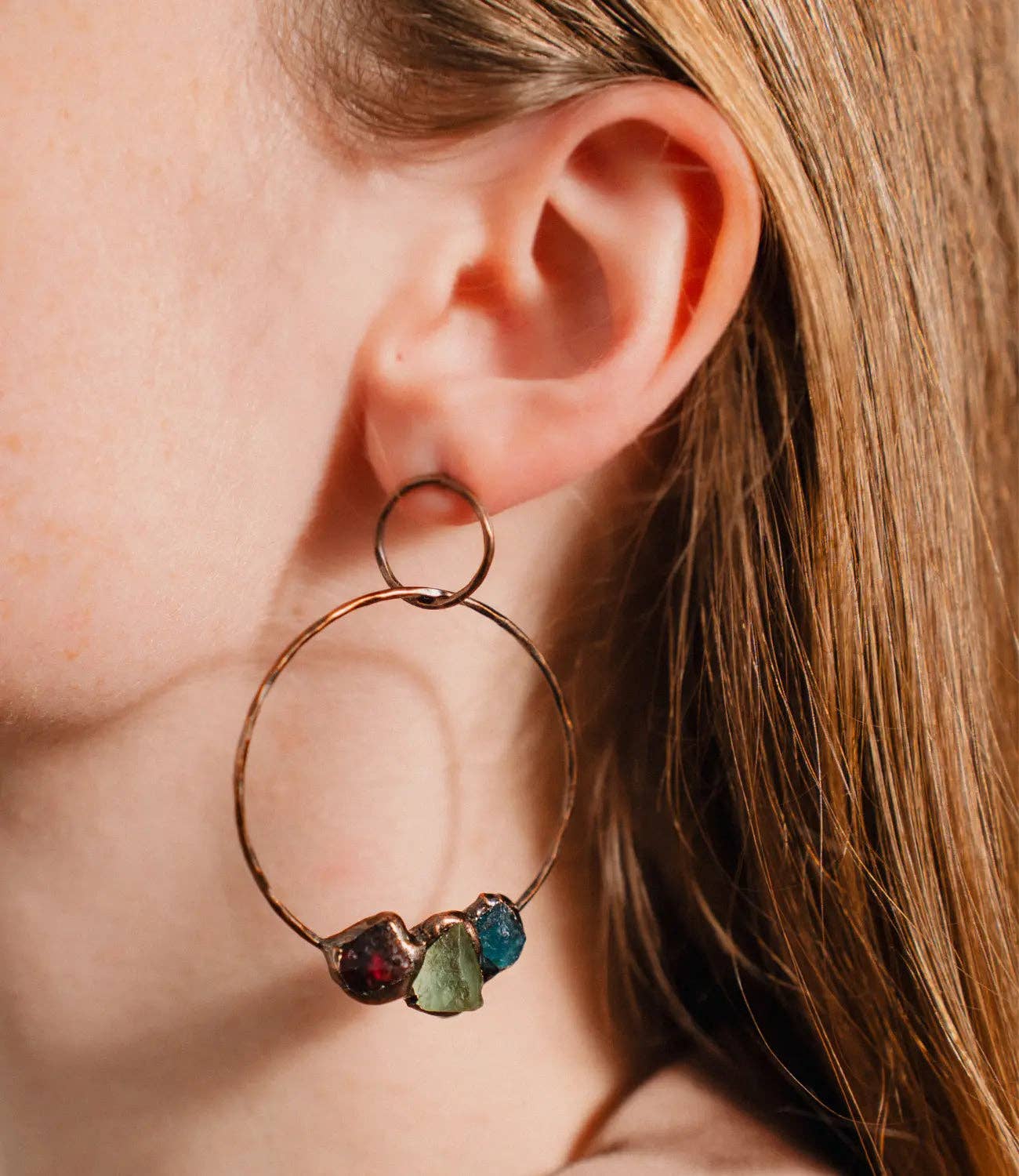PHOEBE´S - Wholesale Dangle Earrings - Pendientes de aro con piedras preciosas naturales en bruto