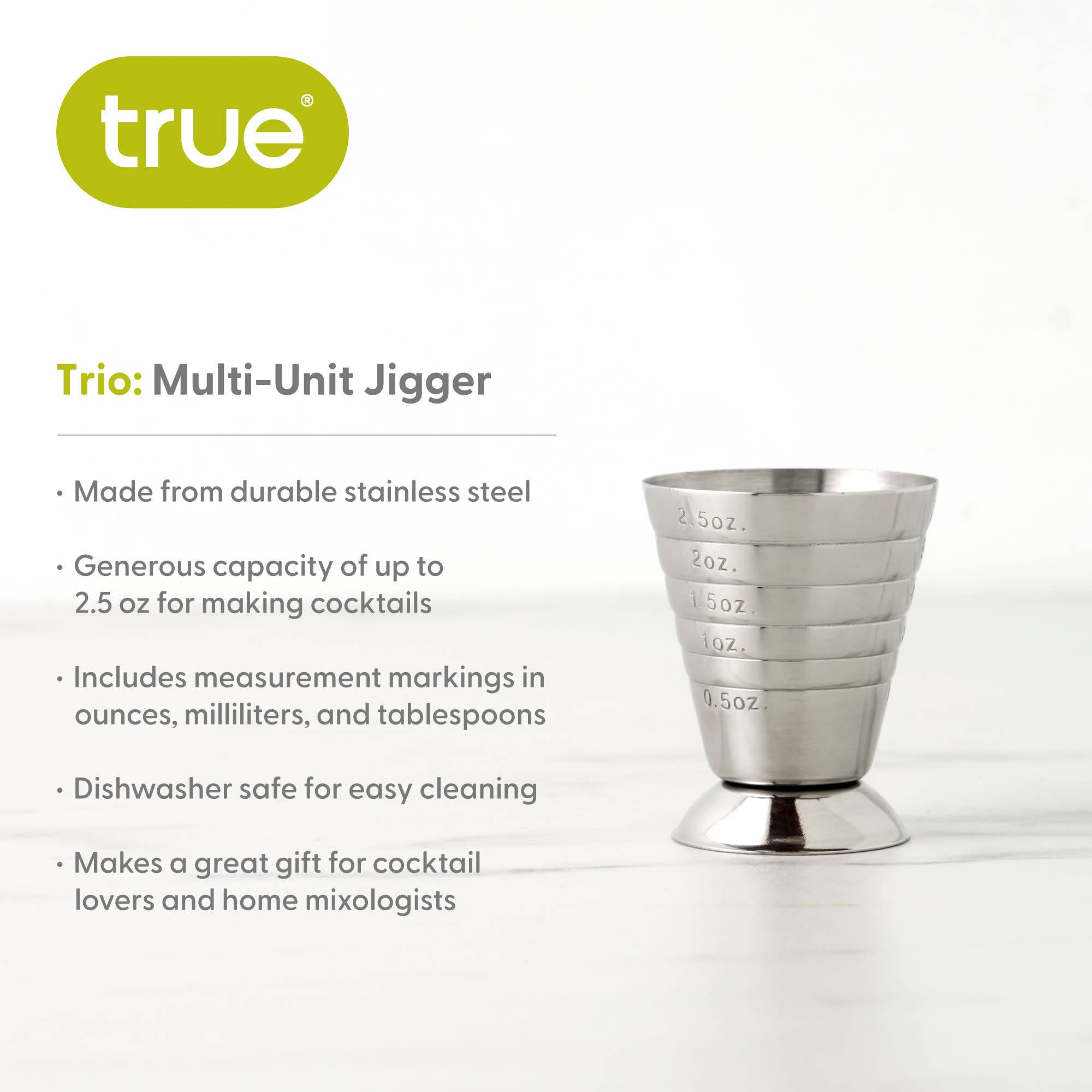 TRUE - Wholesale Jigger - Trio Stainless Steel Multi Unit Liquor Shot Measuring Jigger4