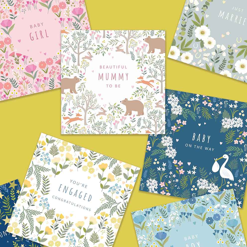 Klara Hawkins – wholesale Baby card – Baby Boy Card | New Baby Card | Blue Floral Card2