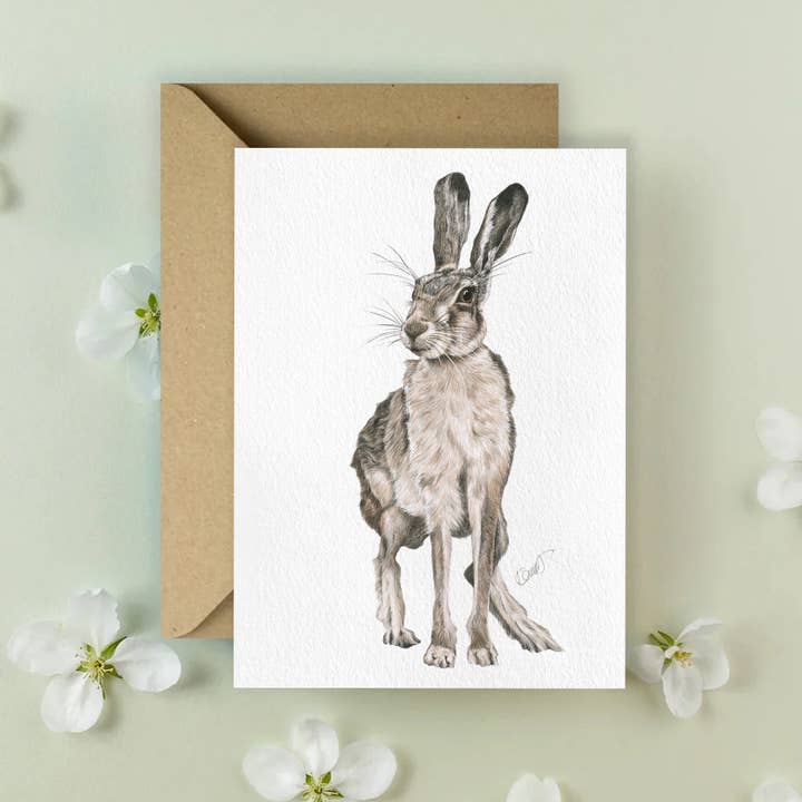 "Harry the Hare" Greeting Card for wholesale by Kimberley Dewhurst Art