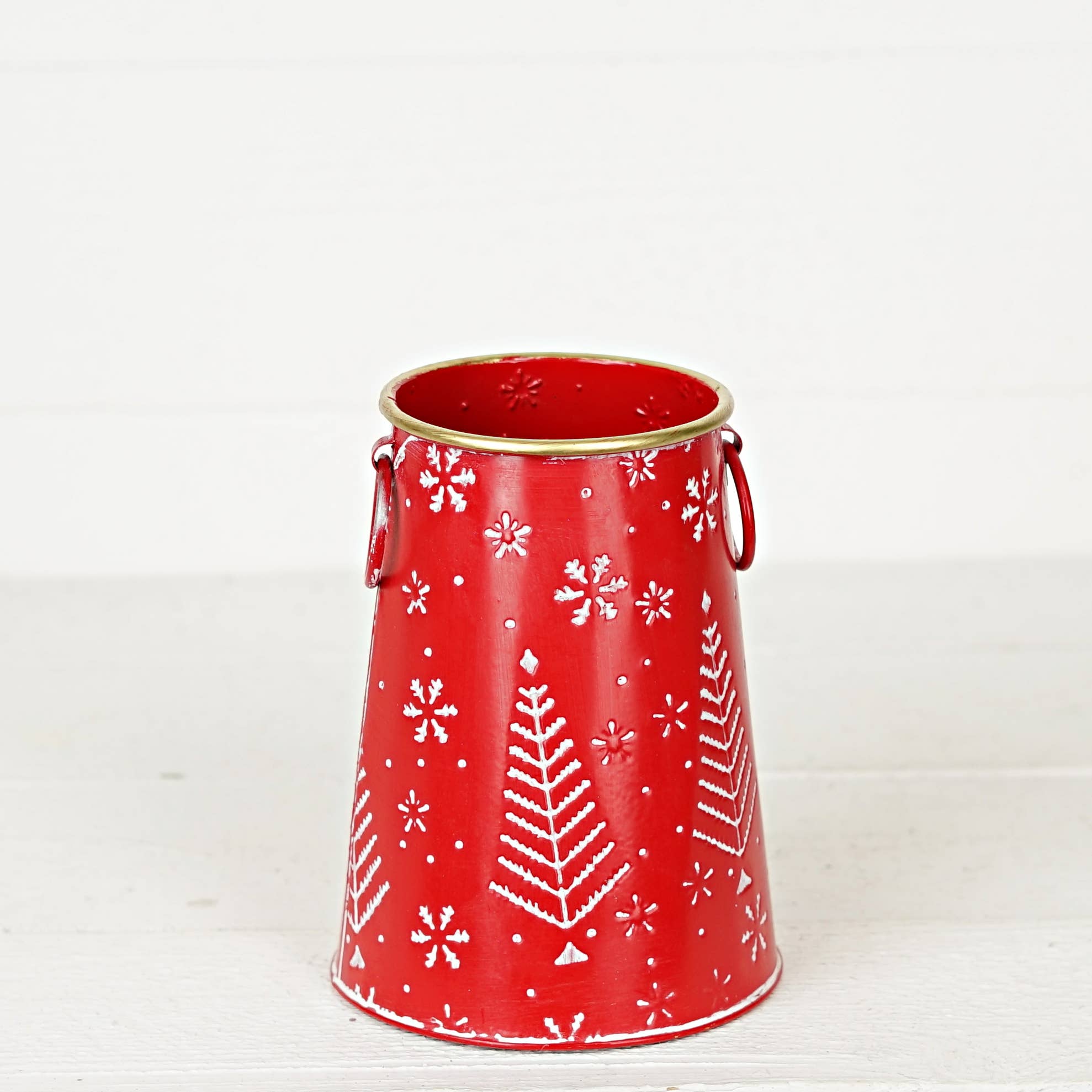 Impressive Enterprises, Inc. - Wholesale Christmas Decoration - 570708- Red/White Nordic Holiday Metal Bucket-7H x 5.25D0