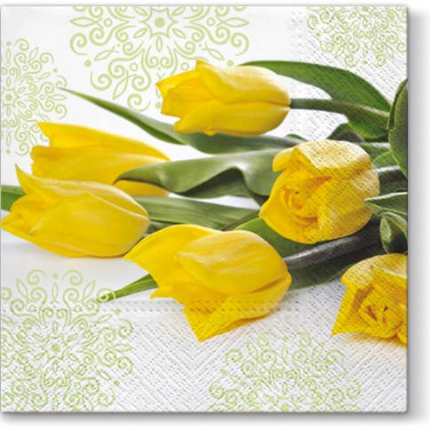 Yellow Tulips Lunch Napkins - Spring Paper Napkins for wholesale by European Excellency