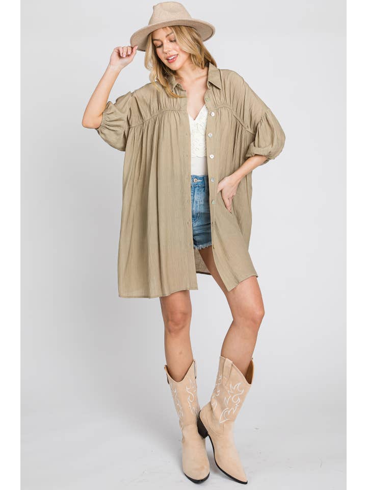 ELLEBORN - Wholesale Dress - Women's - Shirred button-down shirt dress 3136D-18