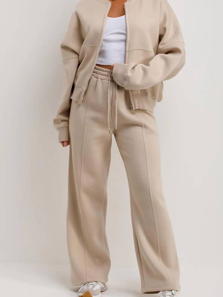 justyouroutfit - Wholesale Lounge Set - Women's - BOMBER SWEATSHIRT WITH STRAIGHT-LEG JOGGER