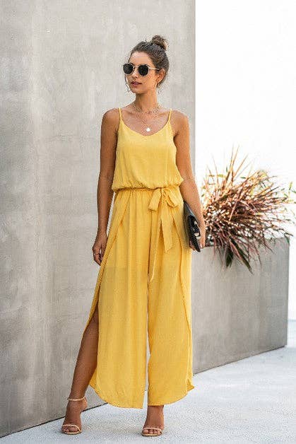 Elings - Wholesale Jumpsuit - Women's - V Neck Suspenders Wide Leg Side Slit Jumpsuit6